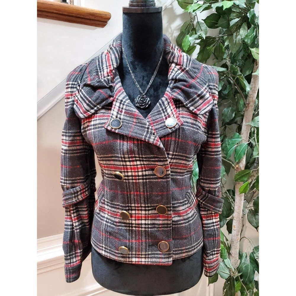 Titi Women's Gray Check Wool Long Sleeve Buttons Front Casual Jacket Size Small